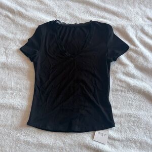 NWT Black Lace-Trim V-Neck Women's Top